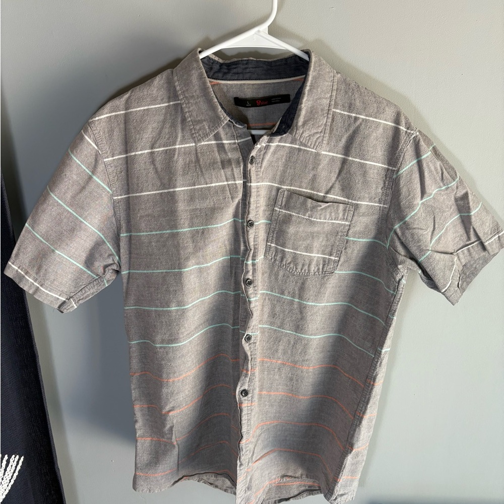 Casual Gray Striped Button-Down Shirt